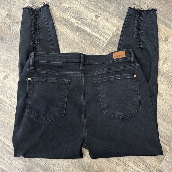 Judy Blue Skinny Fit Jeans 13/31 Stretch Black Distressed Animal Print Raw Hem - Picture 9 of 10
